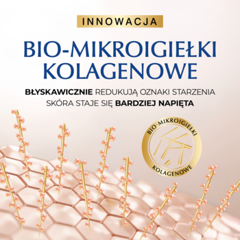 Grafika: przekrój skóry z bio-mikroigiełkami kolagenowymi Biotaniqe Mezoterapia. Redukują oznaki starzenia.