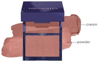 AA Wings Of Color Midnights Duo Róż w otwartym, granatowym opakowaniu, brązowo-czerwony mat i swatche glow.