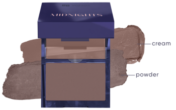 AA Wings Of Color Midnights Duo Bronzer, ciemnofioletowy kompakt, dwie formuły matowego brązera, widok z przodu, lekko pod kątem.