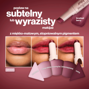 Max Factor Mellow Blur pomadka. Efekt wygładzenia i stopniowania koloru od subtelnego do wyrazistego.