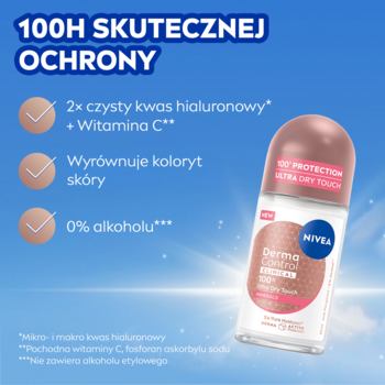 NIVEA Derma Control Clinical Ultra Dry Touch antyperspirant w kulce, różowo-złoty, 100H ochrony, z kwasem hialuronowym.