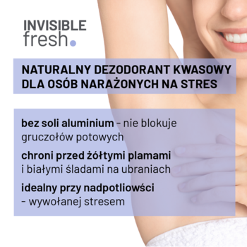 Nivelazione Invisible Fresh, naturalny dezodorant kwasowy dla zestresowanych, chroni przed plamami i nadpotliwością.