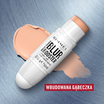 Biały Rimmel Multi Tasker Blur Booster 3w1 podkład w sticku Classic Ivory, na tle smug produktu.