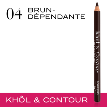 Ciemnobrązowa kredka do oczu Bourjois Khôl & Contour 04 Brun-dépendante, pionowo, z tekstem obok.