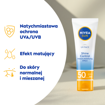NIVEA SUN UV Face Shine Control SPF 50, matujący krem do twarzy dla cery normalnej i mieszanej.
