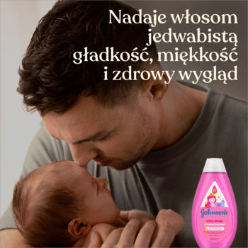 Johnson's szampon Shiny Drops z olejkiem arganowym, ojciec z dzieckiem, różowa butelka, gładkość, połysk.
