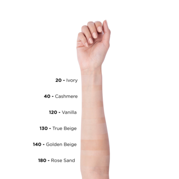 Odcienie podkładu L'Oréal Infaillible Fresh Wear w pudrze na skórze ręki, od Ivory po Rose Sand.