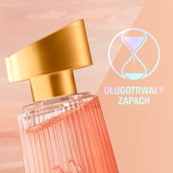 Bruno Banani Magnetic Woman woda perfumowana, zbliżenie butelki z różowym płynem, złotym korkiem, długotrwały zapach.