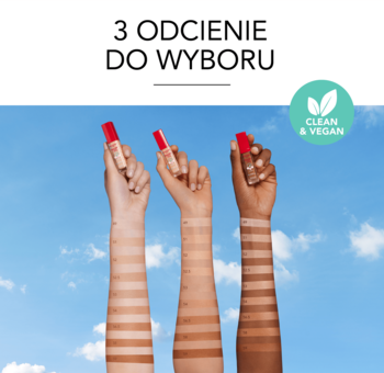 Wegański korektor Bourjois Healthy Mix Clean w 3 odcieniach na różnych karnacjach skóry, na tle nieba.