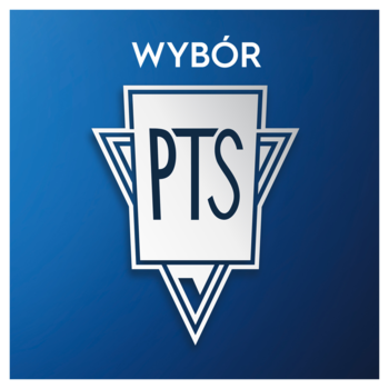 Niebieskie logo w kształcie tarczy z białym napisem 'WYBÓR PTS' dla szczoteczki Oral-B iO 5.