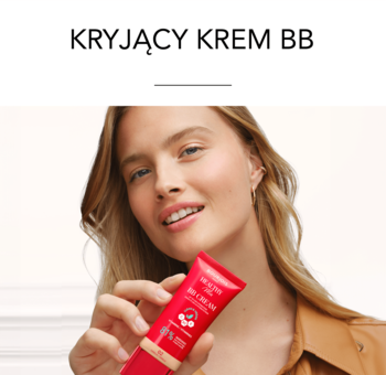 Bourjois Healthy Mix BB Cream, kryjący, wegański. Czerwona tubka z białymi napisami, trzymana przez uśmiechniętą kobietę.