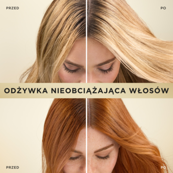 Pantene Intensive Repair, odżywka nieobciążająca włosów. Blond i rude włosy: przed i po regeneracji.