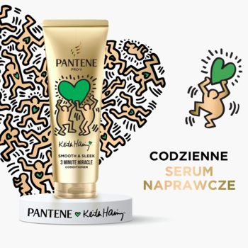 Złota odżywka Pantene Pro-V 3 Minute Miracle Smooth & Silky, Keith Haring, wygładzająca włosy.