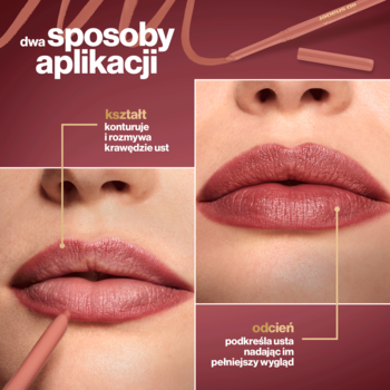 Max Factor 2000 Calorie Lip Shader Pink Thread, automatyczna konturówka. Porównanie: kontur i pełniejsze usta.