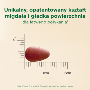 MÖLLERS B-complex Forte: Czerwona, migdałowa tabletka, 1 cm, na siatce pomiarowej, łatwe połykanie.