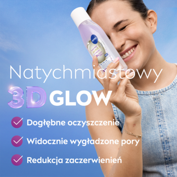 NIVEA LUMINOUS630 Płyn Micelarny 3D GLOW w fioletowej butelce. Głęboko oczyszcza, wygładza pory, redukuje zaczerwienienia.