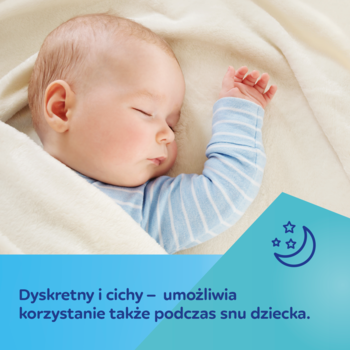 Canpol Babies EasyNatural, cichy aspirator do nosa. Śpiące dziecko, niebieska bluzka, spokojny sen.