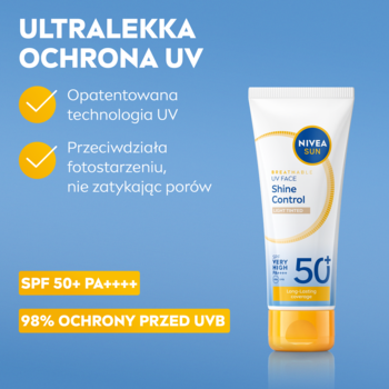 NIVEA SUN UV Face Matujący krem SPF50+ w biało-żółtej tubce, ultralekka ochrona UV, nie zatyka porów.
