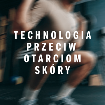 Mężczyzna w trakcie przysiadu, z białym napisem 'TECHNOLOGIA PRZECIW OTARCIOM SKÓRY' na rozmazanym tle. Adidas Max-Dry.
