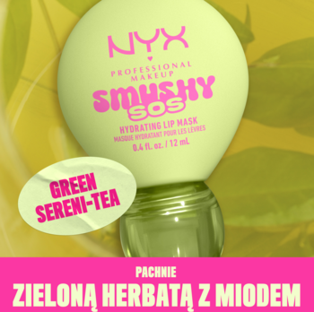 NYX Smushy SOS maseczka do ust o zapachu zielonej herbaty z miodem, jasnozielone opakowanie, widok z przodu.