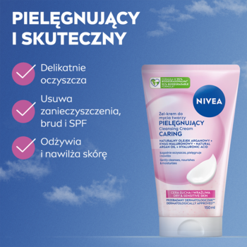 NIVEA Pielęgnujący Żel-Krem do mycia w różowo-białej tubce z olejkiem migdałowym, widok z przodu.