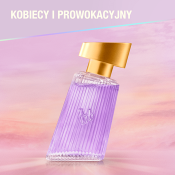 bruno banani Magic Woman, fioletowa butelka ze złotą zakrętką i pionowymi żłobieniami, napis: KOBIECY I PROWOKACYJNY.