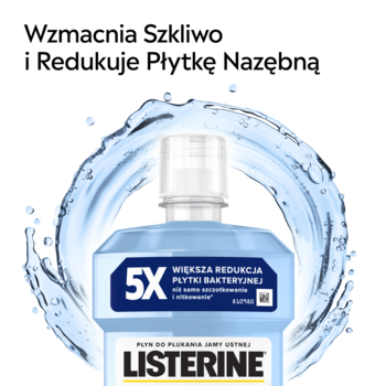 Listerine Stay White płyn do ust, wzmacnia szkliwo, 5x redukcja płytki. Butelka z efektem wodnego rozprysku.