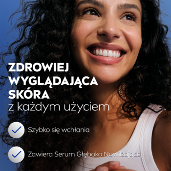 NIVEA Błyskawicznie Nawilżający Balsam. Uśmiechnięta kobieta. Zdrowa skóra, szybkie wchłanianie, Serum Głęboko Nawilżające.