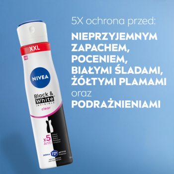 NIVEA Black & White Invisible antyperspirant spray XXL, czarno-biała butelka, 5X ochrona przed plamami i potem.