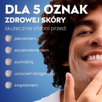 Uśmiechnięty mężczyzna, NIVEA MEN Sensitive Balsam po goleniu chroni przed 5 oznakami podrażnień.