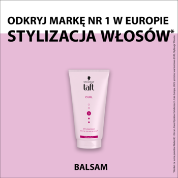 Różowy balsam stylizujący do loków Schwarzkopf Taft Curl w tubce, widok z przodu na jasnoróżowym tle.