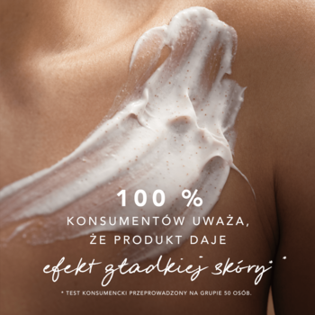 Kremowy peelingujący żel MEXX Inspired Nature z drobinkami na skórze, dla efektu gładkiej skóry.