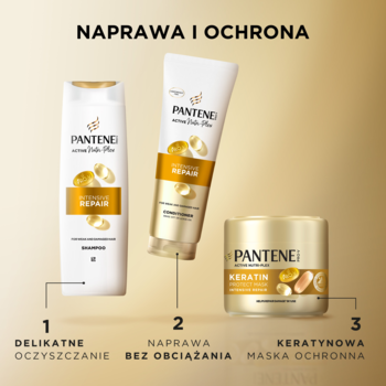 Pantene Intensive Repair 3-etapowa pielęgnacja: szampon, odżywka, maska keratynowa. Naprawa i ochrona włosów.