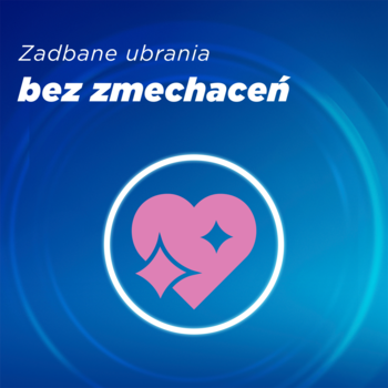 Coccolino Wonder Wash Ultra Care, żel: symbol serca z gwiazdkami, napis 'bez zmechaceń', niebieskie tło.