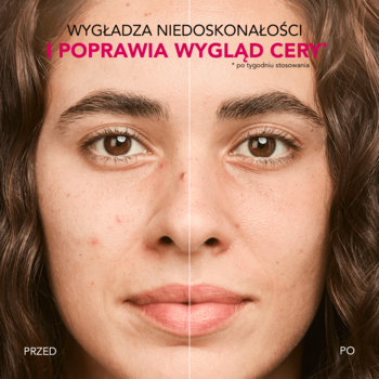 Kobieta z efektem przed i po użyciu Bourjois Healthy Mix Serum Primer, wygładzającej i rozświetlającej bazy.