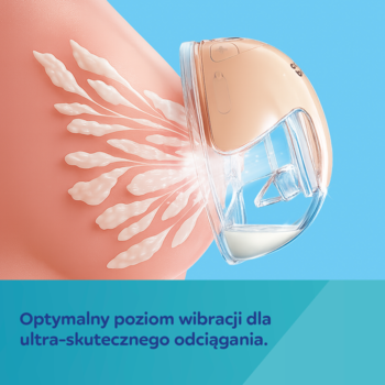 Laktator muszlowy Canpol SmartSense na piersi, wizualizacja optymalnych wibracji dla skutecznego odciągania.