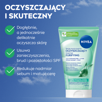 NIVEA oczyszczający żel do twarzy, zielona tubka z przodu. Usuwa brud, redukuje sebum i matuje cerę.