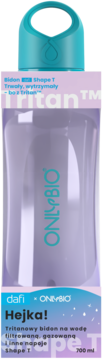 Fioletowy bidon Dafi OnlyBio Shape T 700 ml z turkusową zakrętką, wykonany z Tritanu, widok z przodu.