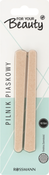 Pilniki piaskowe FOR YOUR Beauty Rossmann, 10 sztuk, beżowe, w blistrze. Do higienicznej pielęgnacji paznokci.