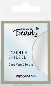 Lusterko kieszonkowe Rossmann For Your Beauty bez powiększenia, opakowanie z widocznym odbiciem lustra.
