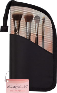 Ewa Schmitt etui na pędzle makeup KO739, czarne z siateczkową górą, widoczne cztery pędzle.