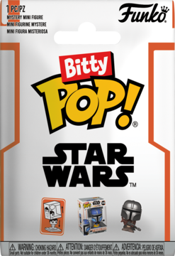 Białe opakowanie Funko Bitty Pop! Star Wars mystery mini figure z żółtym logo i grafikami figurek.
