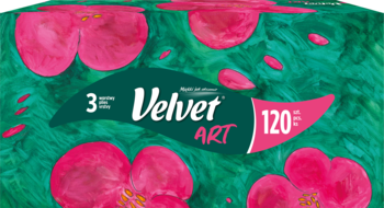 Velvet Art 3-warstwowe chusteczki 120 sztuk, kompaktowe pudełko z zielono-różowym artystycznym wzorem.