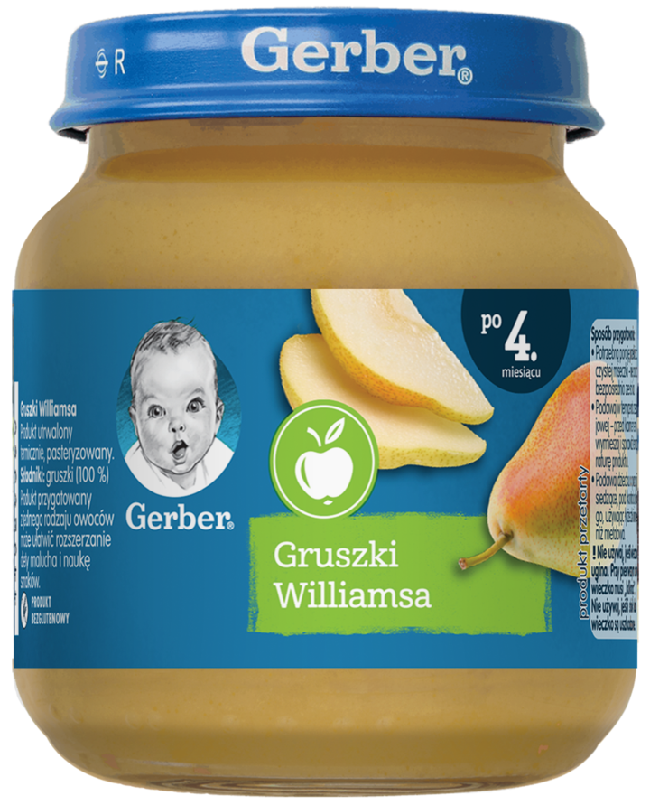 GERBER, deserek w słoiczku, Gruszki Williamsa, po 4.m-cu, 125 g