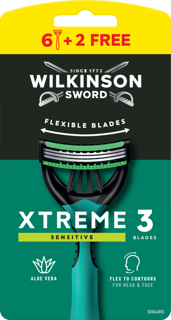 WILKINSON SWORD, Xtreme 3 Sensitive, maszynki do golenia, 3-ostrzowe, jednorazowe, dla mężczyzn, 8 szt.