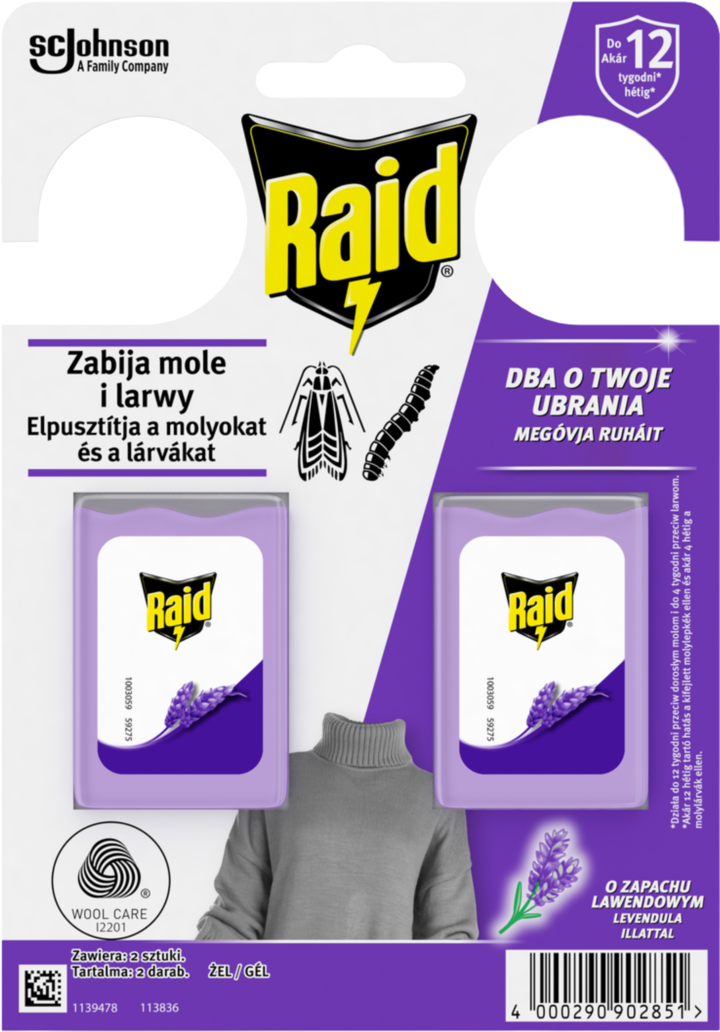 RAID, zawieszka przeciw molom, żelowa, Lawendowa, 2 szt.