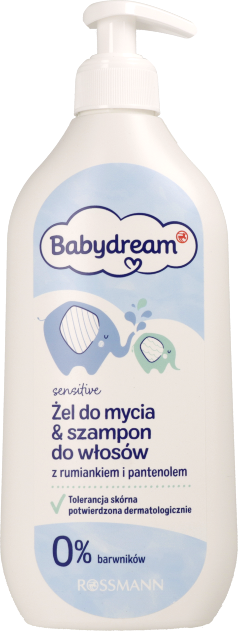 BABYDREAM, Sensitive, żel do mycia i szampon do włosów, z rumiankiem i pantenolem, 500 ml