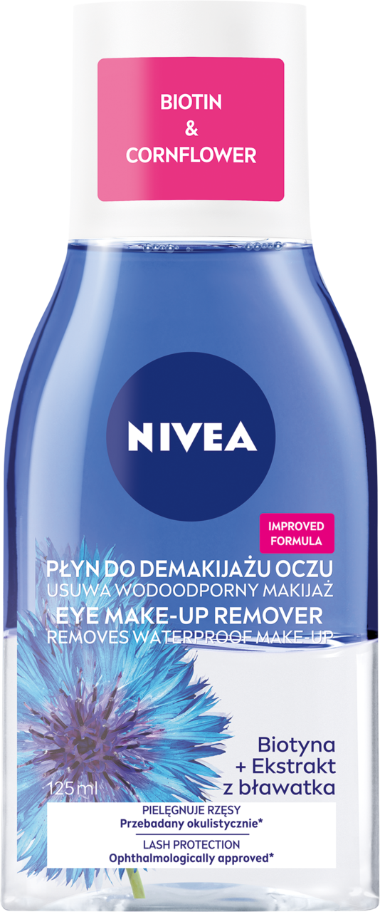 NIVEA, płyn do demakijażu oczu, dwufazowy, usuwa wodoodporny makijaż, Biotyna i Ekstrakt z Bławatka, 125 ml