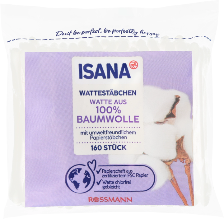 ISANA, patyczki higieniczne, 100% bawełny, sezonowe, 160 szt.