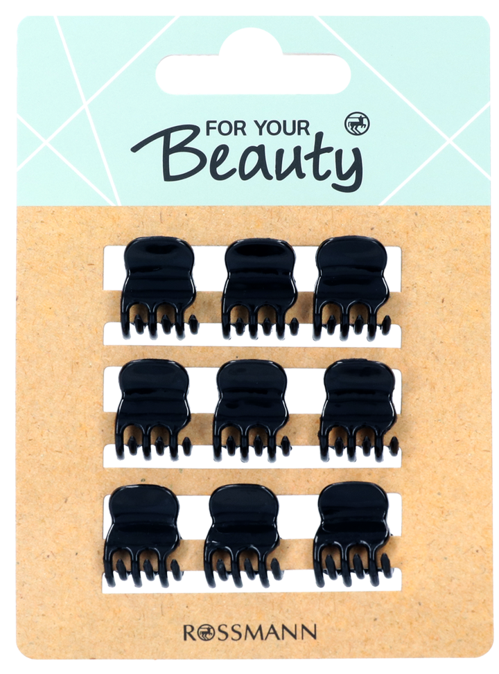 FOR YOUR BEAUTY, Basic, klamerki do włosów, mini, czarne, 9 szt.